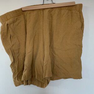 Elastic Waist Flat Front Shorts - Linen Look, Tencel Blend - GOLD